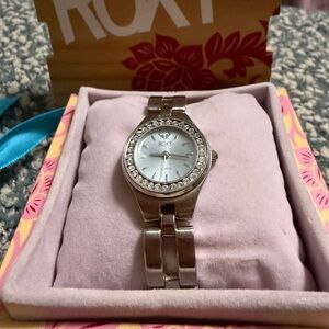 Roxy Y2K Rhinestone Watch Blue Face Silver Tone Quartz Bracelet
